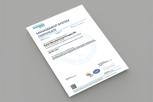 DNV – ISO 9001:2015 Zertifikat Eaton Manufacturing Hungary Kft. (Ungarn, November 2027)